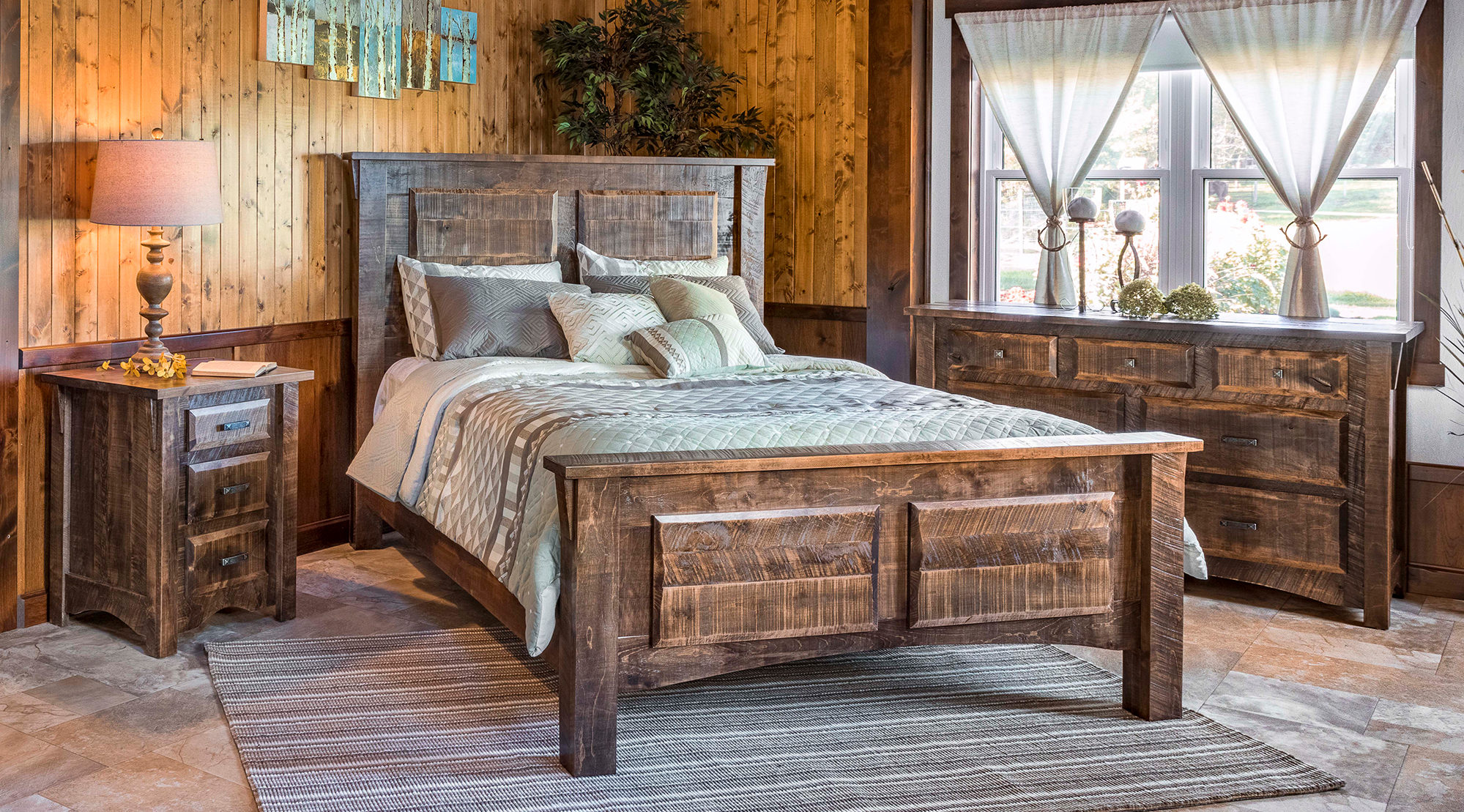 Hilltop Hickory RoughCut Maplewood 2 Panel Bedroom Setting
